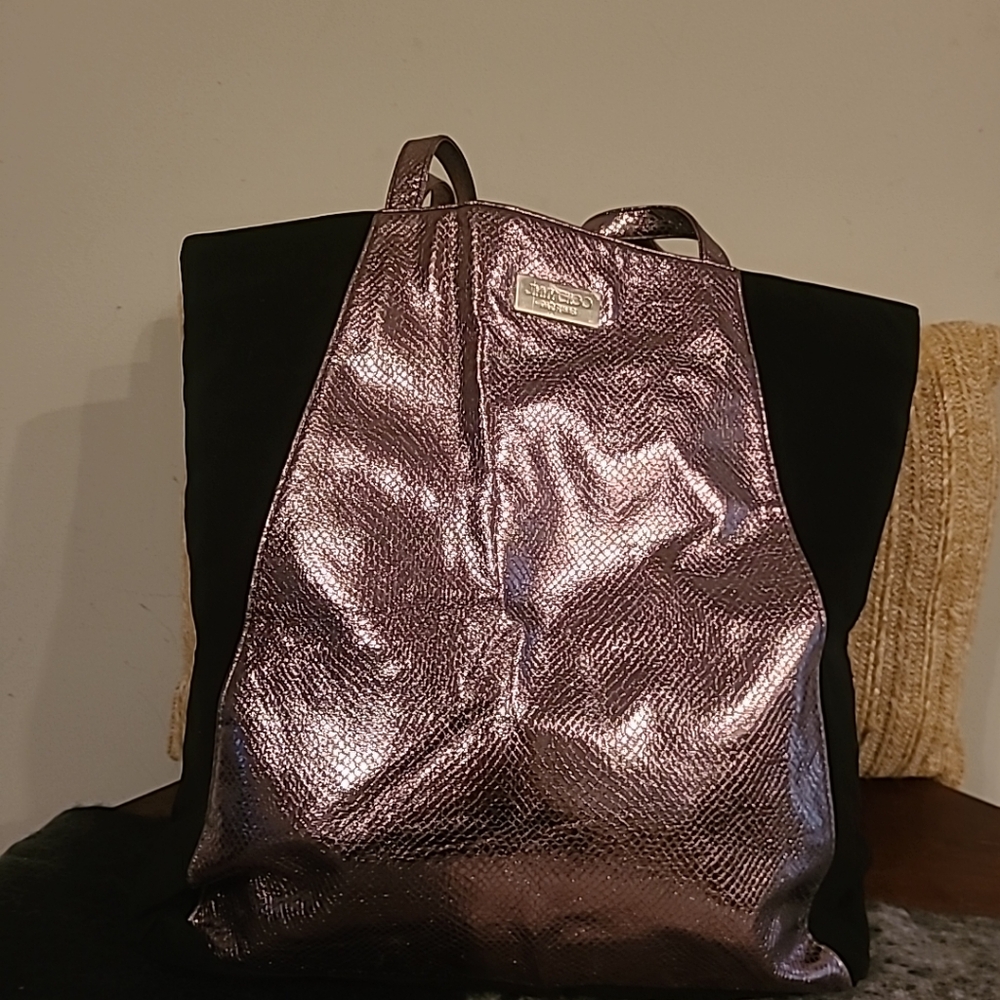 Women's Jimmy Choo Black & Metallic Weekender Tote Bag Vegan 17"L X 15"H X 3.5"D